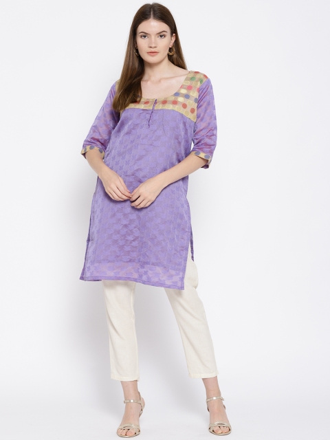 

Plume Women Purple Woven Design Straight Kurta