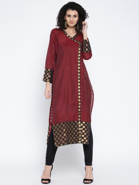 

Plume Women Red Woven Design Semi-Sheer Straight Kurta