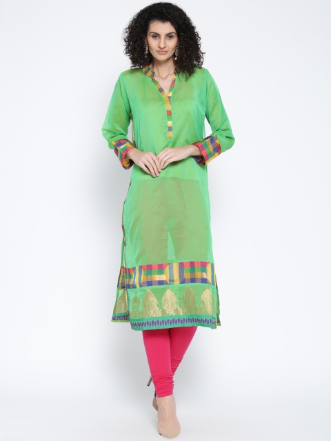 

Plume Women Green Solid Semi-Sheer Straight Kurta