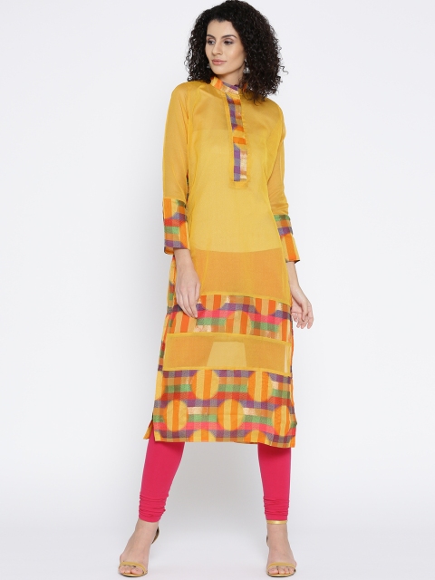 

Plume Women Yellow Woven Design Sheer Straight Kurta