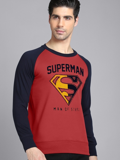 

Free Authority Men Red Raglan Superman Printed Pure Cotton Sweatshirt