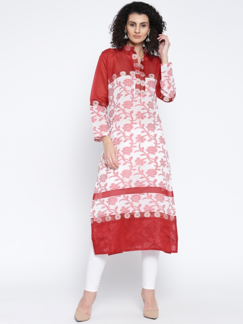 

Plume Women Red & Off-White Patterned Straight Kurta