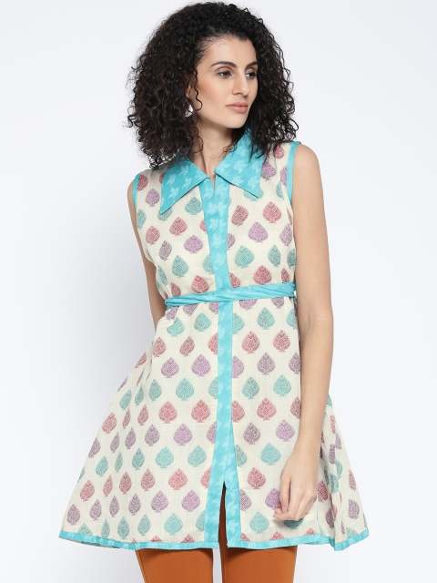 

Plume Off-White Patterned Belted A-Line Kurti