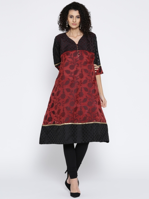 

Plume Women Red & Black Woven Design A-Line Kurta