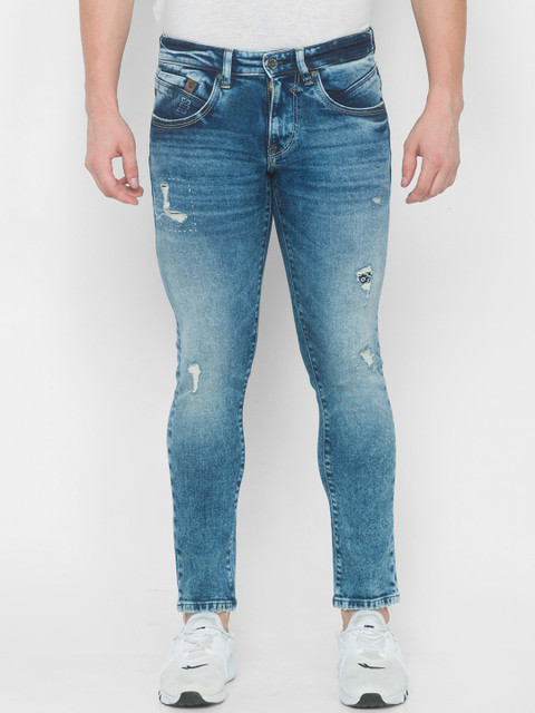 

SPYKAR Men Blue Skinny Fit Low-Rise Mildly Distressed Heavy Fade Jeans