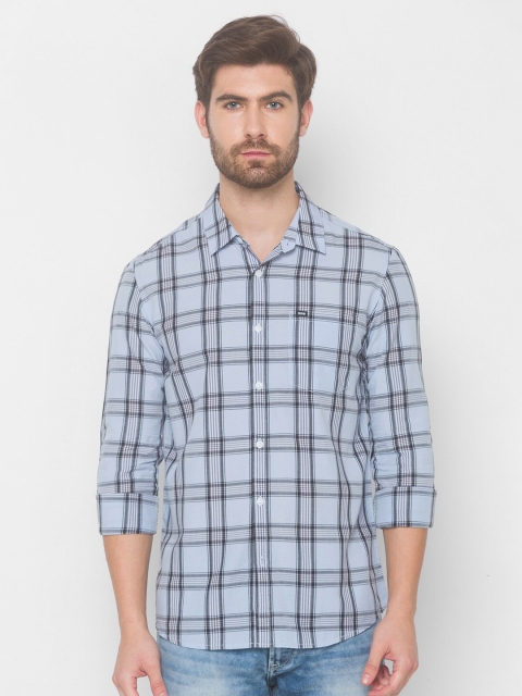 

SPYKAR Men Blue Checked Slim Fit Cotton Casual Shirt