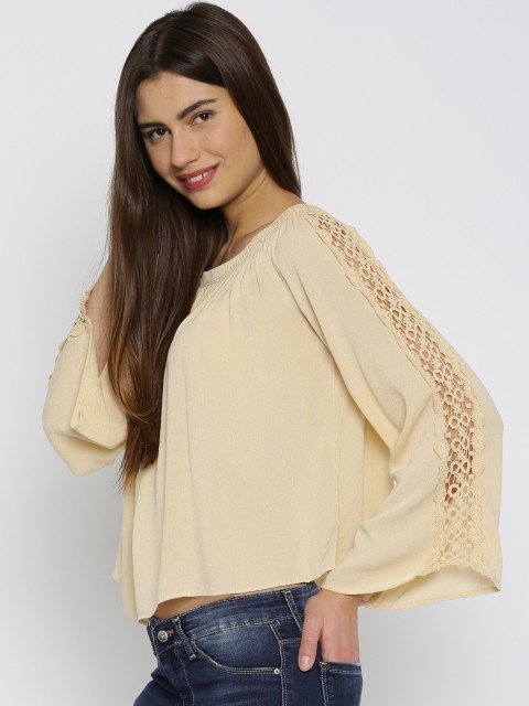 

FOREVER 21 Women Beige Solid Crop Top