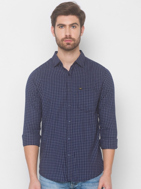

SPYKAR Men Blue Slim Fit Cotton Checked Casual Shirt