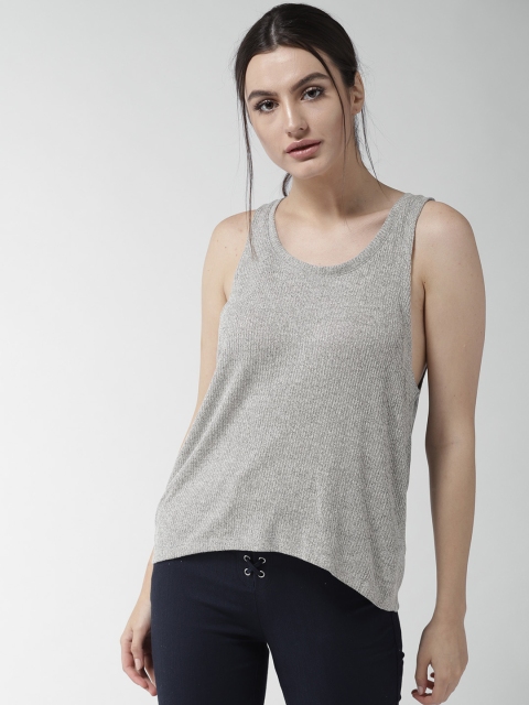 

FOREVER 21 Women Grey Melange Solid Top
