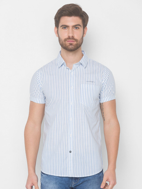 

SPYKAR Men Blue Slim Fit Striped Casual Shirt