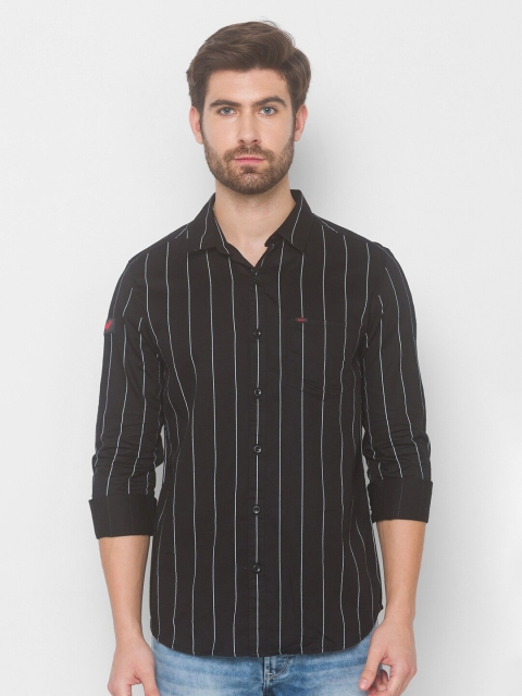 

SPYKAR Men Black Striped Cotton Casual Shirt