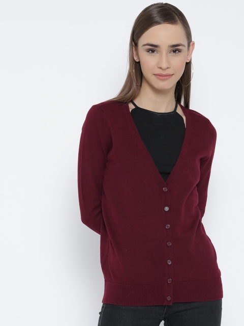

FOREVER 21 Women Burgundy Solid Cardigan