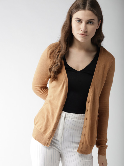 

FOREVER 21 Women Camel Brown Solid Cardigan