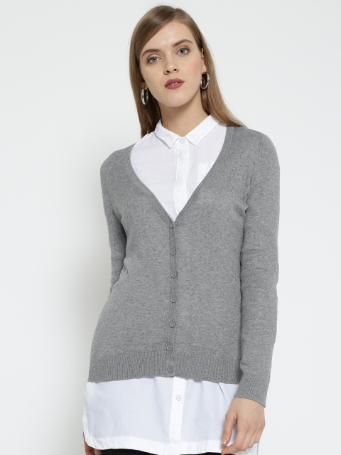 

FOREVER 21 Women Grey Melange Solid Cardigan