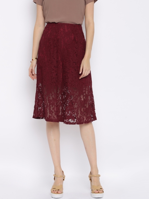 

FOREVER 21 Burgundy Lace A-Line Skirt