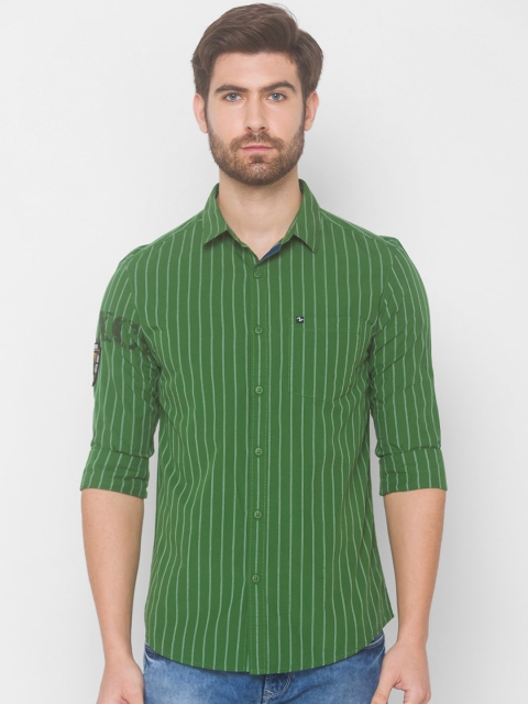 

SPYKAR Men Green Striped Casual Shirt