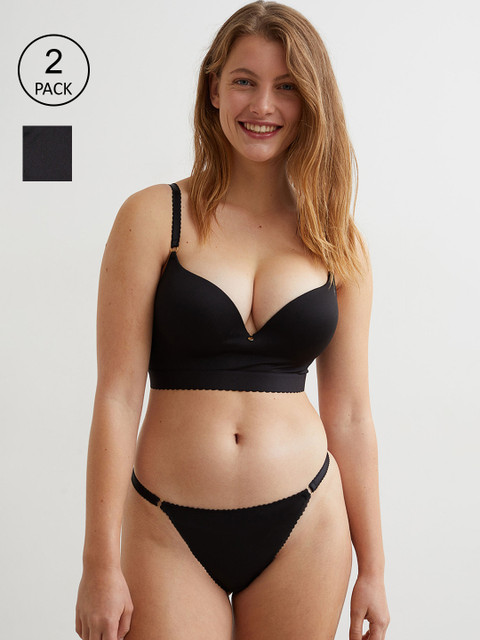 

H&M Woman Black 2-pack microfibre thong briefs