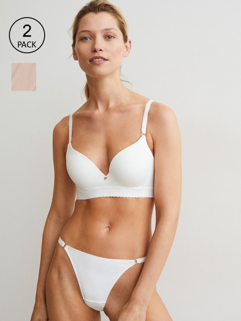 

H&M Women Pack of 2 White & Pink Microfibre Thong Briefs