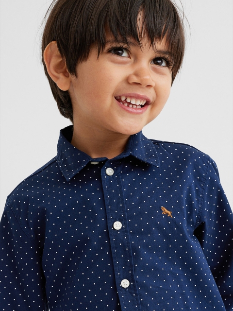 

H&M Kids Boys Blue & White Printed Pure Cotton Shirt