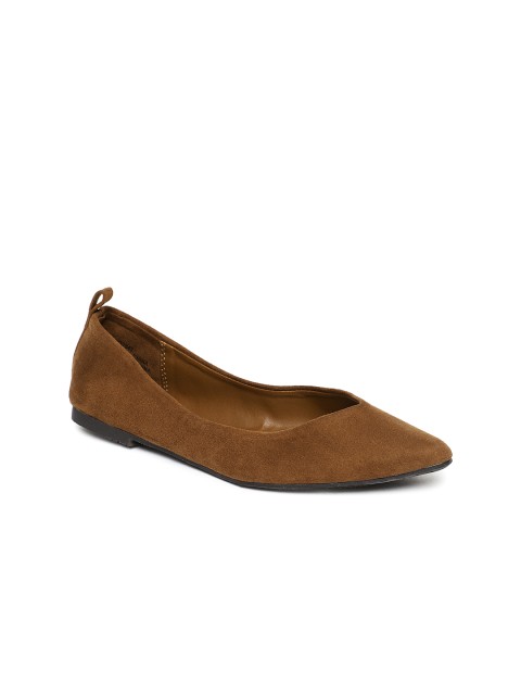 

FOREVER 21 Women Tan Brown Solid Pointed-Toed Synthetic Suede Ballerinas