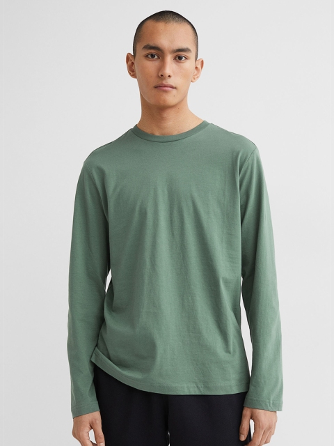 

H&M Men Green Regular Fit Jersey Pure Cotton Top