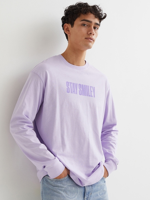 

H&M Men Purple Relaxed Fit Printed Jersey Top