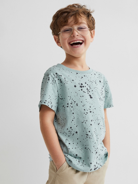 

H&M Kids Boys Turquoise Blue & Black Printed Cotton Jersey T-shirt