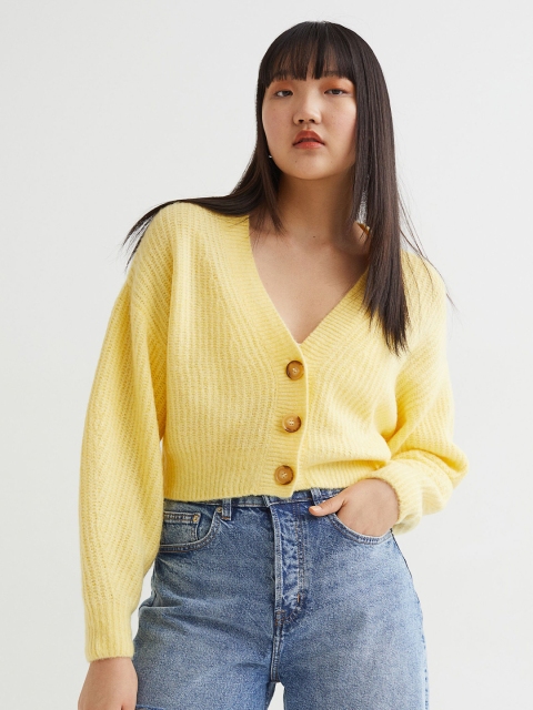 

H&M Women Yellow Rib-knit Cardigan