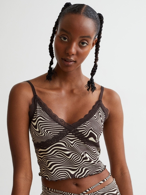 

H&M Women Beige & Black Ribbed Top