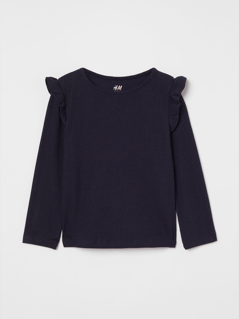 

H&M Girls Navy Blue Flounce-Trimmed Ribbed Top