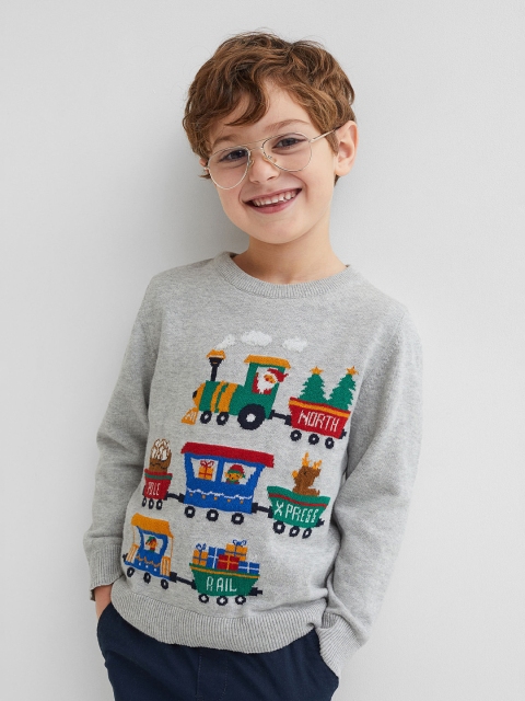 

H&M Boys Grey Printed Cotton Jacquard-Knit Jumper