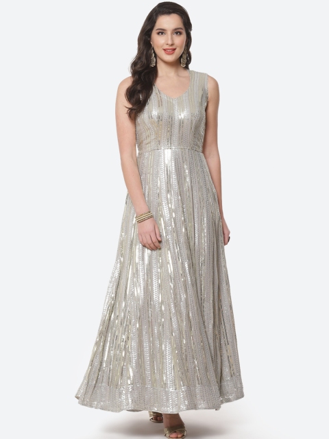 

Meena Bazaar Grey Sequin Embellished Georgette Ethnic Maxi Dress