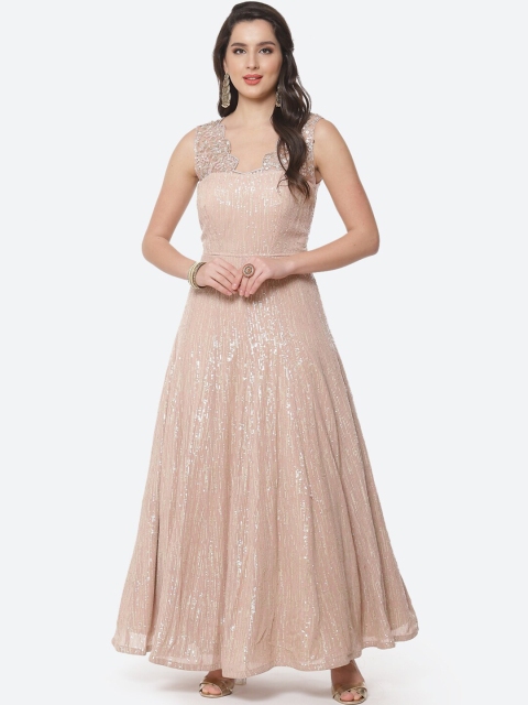 

Meena Bazaar Mauve & Silver-Toned Embellished Net Maxi Dress