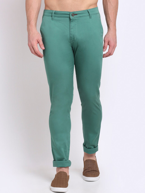 

La Mode Men Sea Green Slim Fit Chinos Trousers