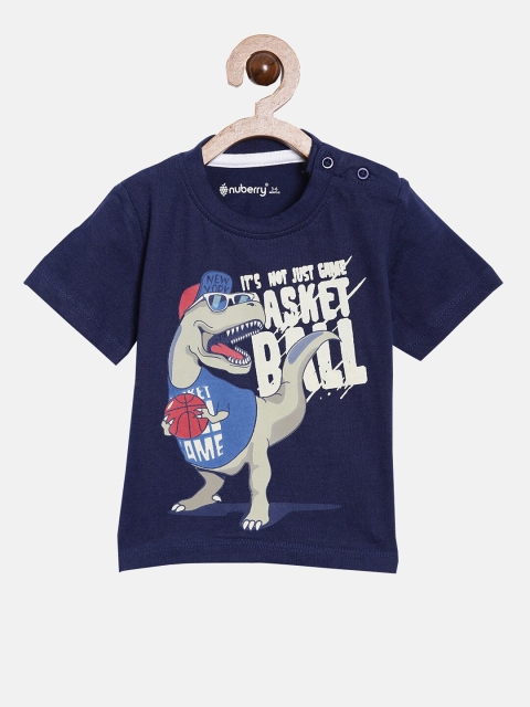 

Nuberry Boys Blue & Off White Printed T-shirt