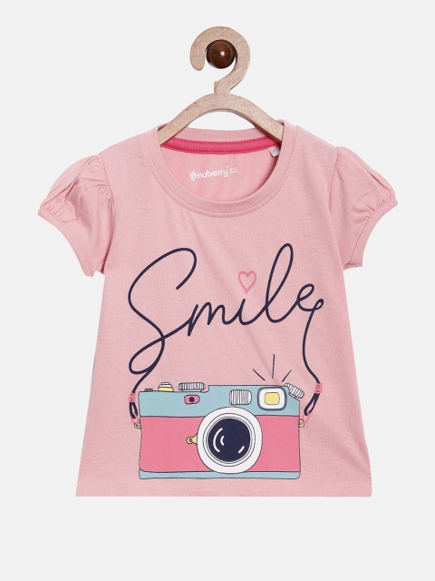 

Nuberry Girls Pink Printed Applique T-shirt