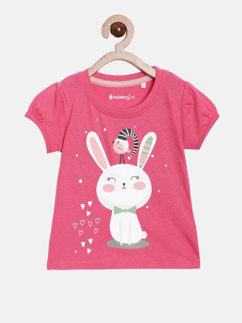 

Nuberry Girls Pink Printed T-shirt
