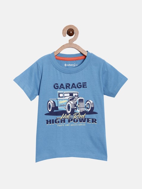 

Nuberry Boys Blue Typography Printed Pure Cotton T-shirt