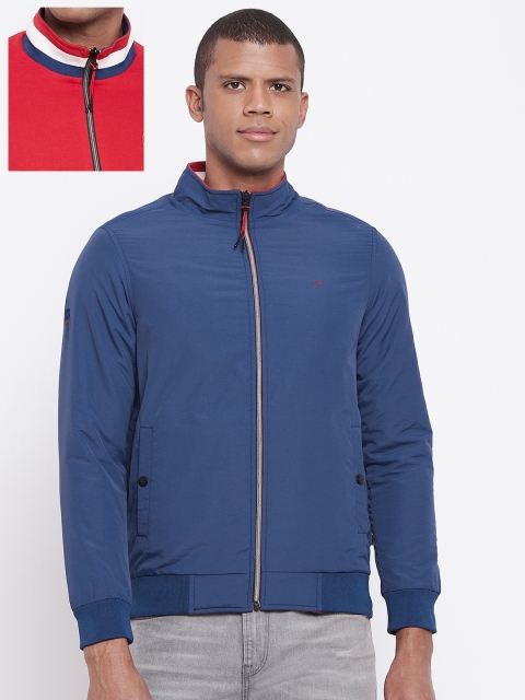 

Okane Men Blue Checked Reversible Bomber Jacket