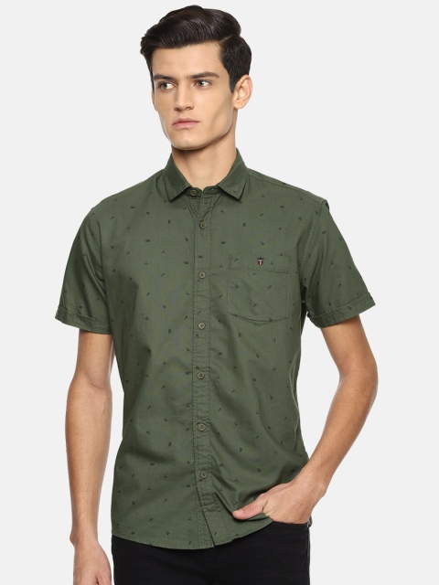 

Louis Philippe Jeans Men Olive Green Slim Fit Printed Casual Shirt