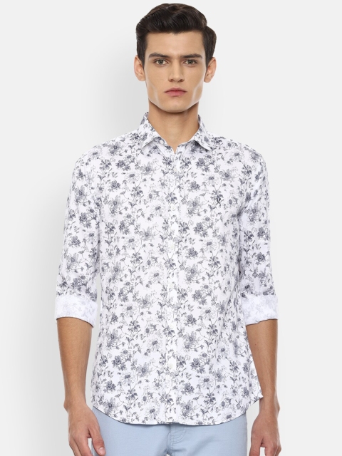 

V Dot Men White Slim Fit Floral Printed Casual Shirt