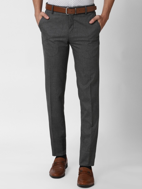 

Peter England Men Grey Textured Slim Fit Trousers