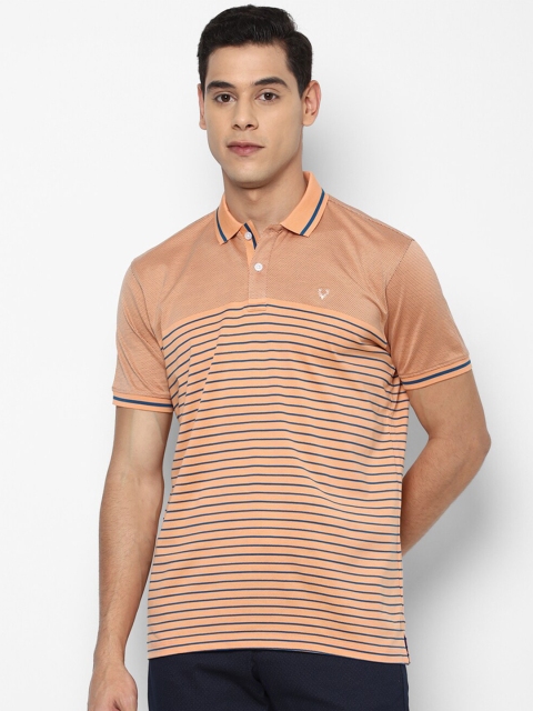 

Allen Solly Men Peach-Coloured Striped Polo Collar Cotton T-shirt