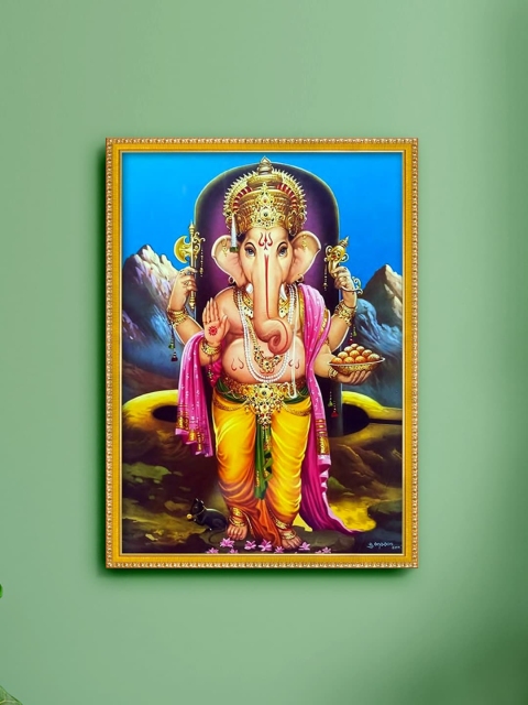 

999Store Lord Ganesha Photo Painting with Frame, Multi