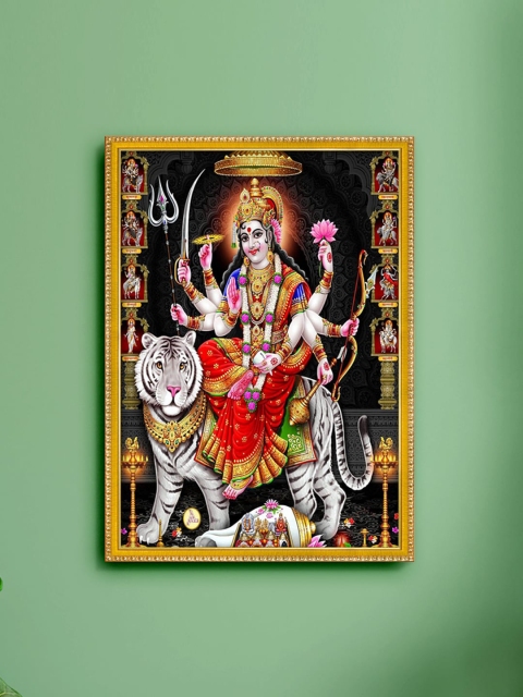 

999Store Unisex Gold-Toned & Red Durga Maa Photo Painting with Frame, Multi