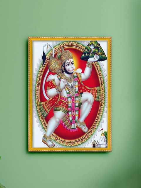 

999Store White & Red Hanuman Ji Painting Framed Wall Art