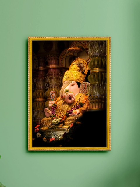 

999Store Brown & Gold-Toned Lord Ganesha Printed Painting Wall Art