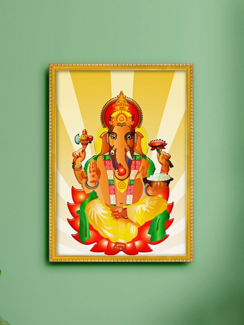 

999Store Yellow & Red Lord Ganesha Painting Framed Wall Art