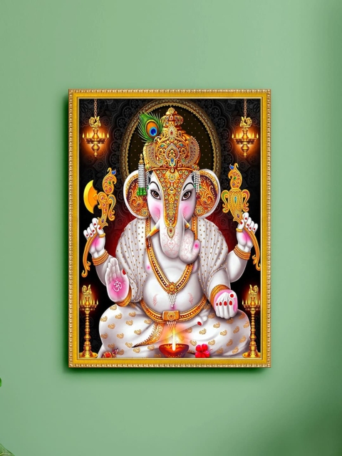 

999Store White & Gold-Toned Lord Ganesha Painting Wall Art