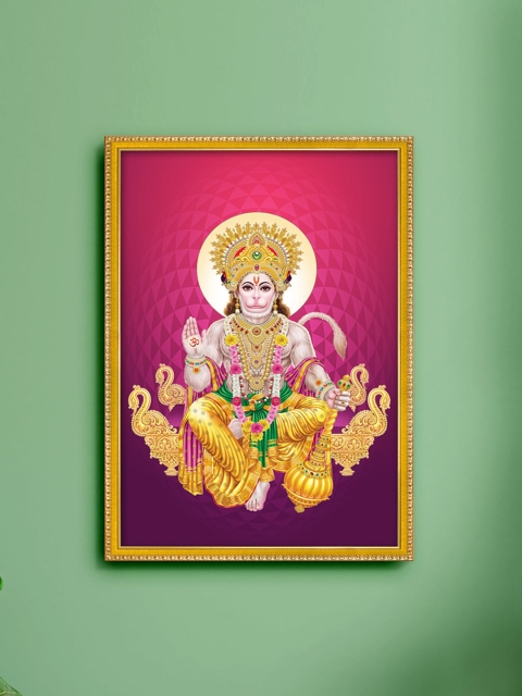 

999Store Red & Yellow Hanuman Ji Photo Painting Wall Art